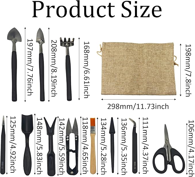 13Pcs Succulent Tools Set Mini Garden Tools Kit for Indoor Bonsai Cactus Care with Pruning Shears Scissors Transplanting Tools for Houseplant