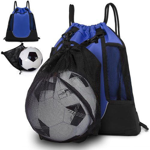 KAEGREEL Drawstring Soccer Bag Foldable Basketball Football Backpack Versatile Sports Bag with Detachable Ball Mesh Bag for Gym Volleyball Baseball Yoga, Blue
