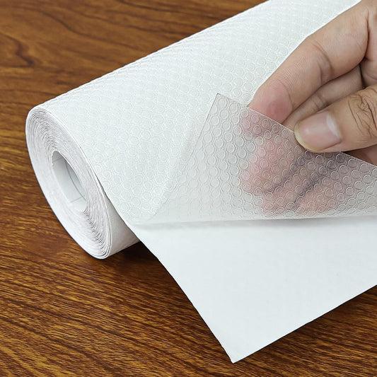 Shelf Liners 24 in x 20 ft Self-Adhesive EVA Drawer Mats, Cupboard Protector, Kitchen Cabinet Lining Fridge Liner (Clear Flat Dot, 61x610cm)
