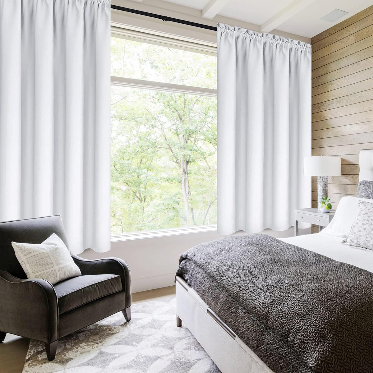 DWCN Greyish White Blackout Curtains for Bedroom – Rod Pocket Thermal Insulated Energy Saving Drapes for Living Room and Bedroom, W 38 x L 54 Inch, 2 Panels