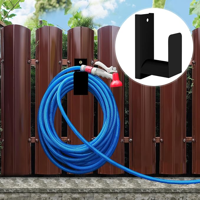 CroBlissful Garden Hose Holder Wall Mount Garden Water Hose Hanger Metal Line Hanger Holds Over 100' Heavy Duty Bracket for Outside Expandable Extension Cords Ropes Holder (Black)
