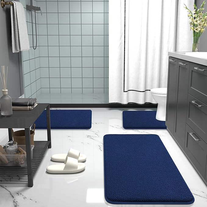 OLANLY Thick Memory Foam Bath Mat Rug 30x20, Extra Soft Absorbent Bathroom Rug, Quick Dry Bath Mats, Non-Slip, Machine Washable Carpet for Bathroom, Tub and Shower, Home Decor Accessories, Navy