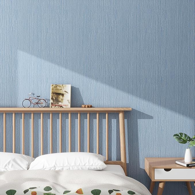 Grasscloth Textured Wallpaper Dark Blue Linen Thick 24" X 394" Fabric Contact