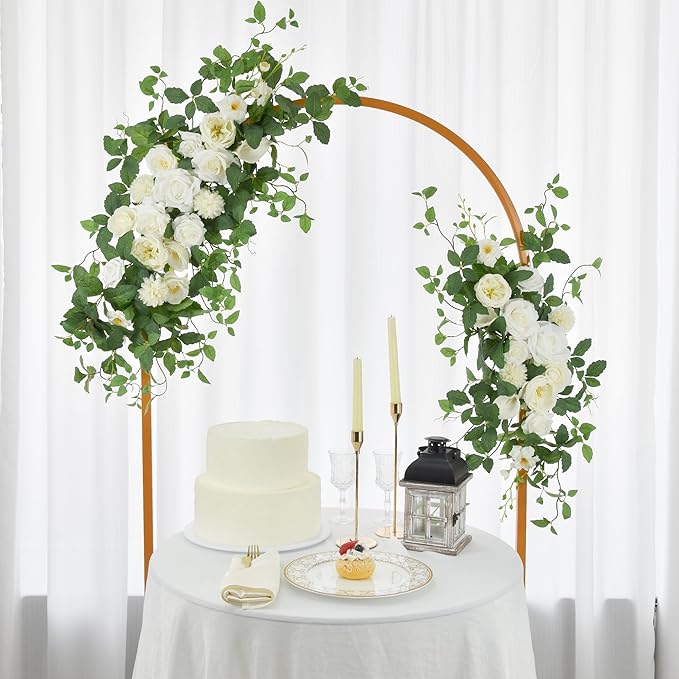 Arch Flower Kit of 2 - Artificial Floral Swag for Wedding Welcome Sign, Reception Ceremony Signs, Chair Decor (White)