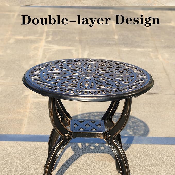 Cast Aluminum Outdoor Side Table, All Weather Round Small Coffee Table for Patio,Park,Lawn,Yard (18.5" Bronze)