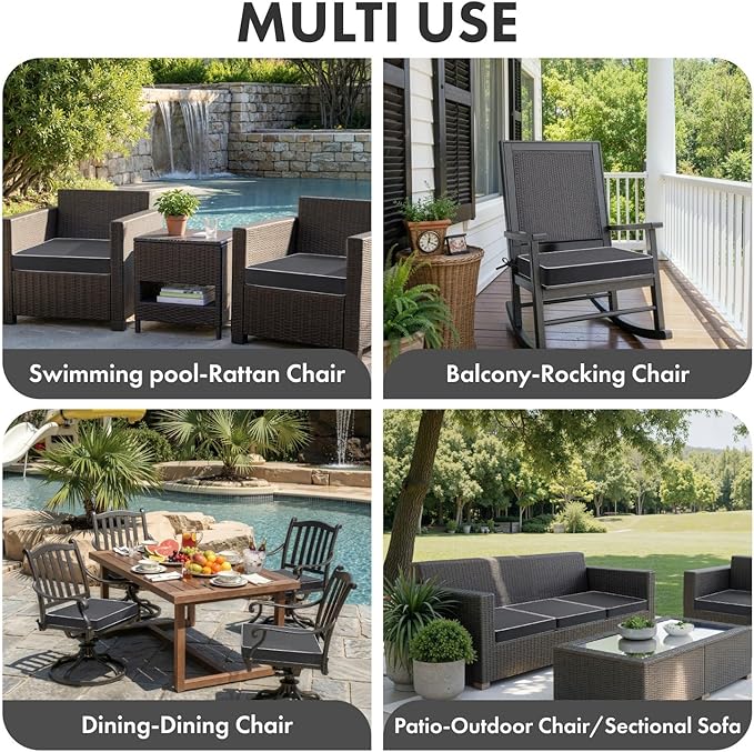 MIULEE Grey Outdoor Chair Cushions Set of 4, 18.5x16x3 Inch Waterproof Patio Seat Cushions for Outdoor Furniture Couch Sofa, 3 Year Color Fastness High Density Foam with Adjustable Ties