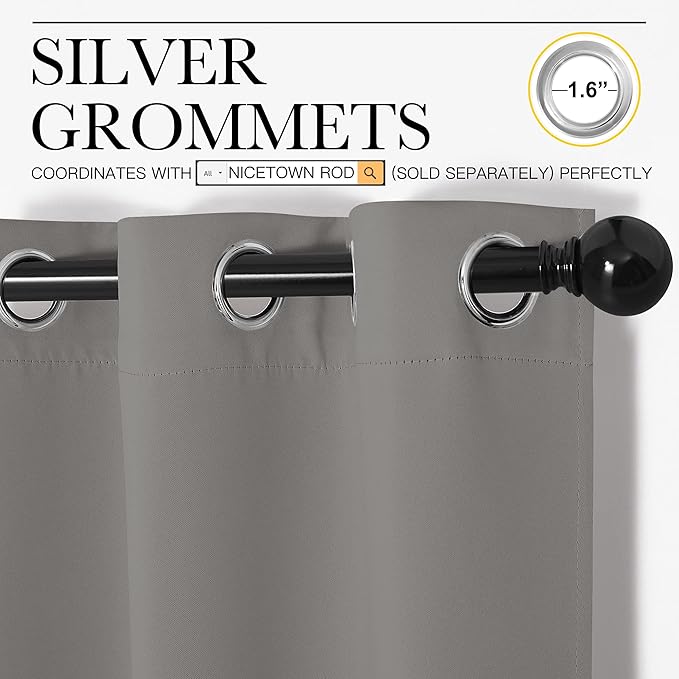 NICETOWN Blackout Curtains 63 inches Long, Thermal Insulated Solid Grommet Top