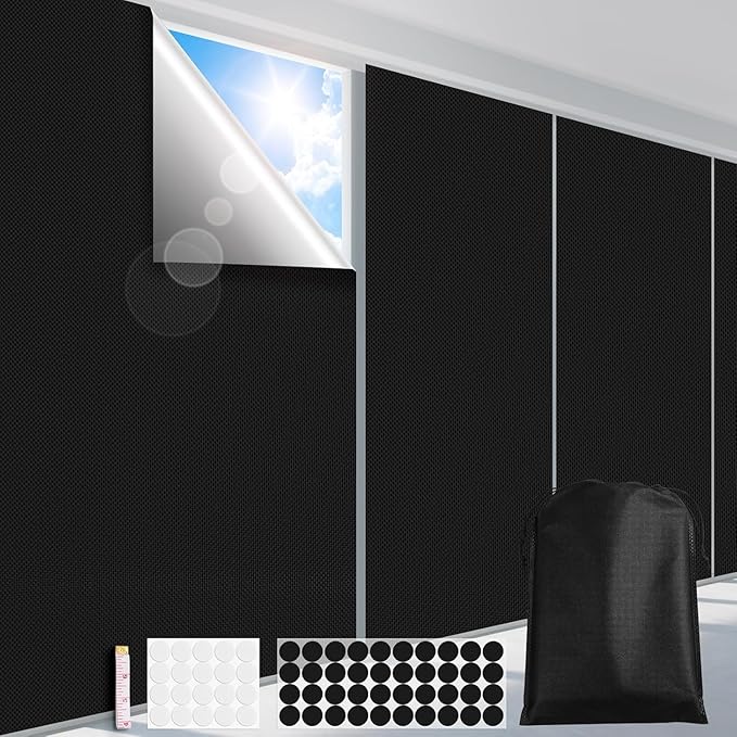 FADOTY Blackout Curtains for Bedroom, Portable 100% Black Out Window Cover Film