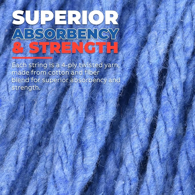 Onesimus 18 oz Heavy Duty Mop Head Replacement, 5 Inch Headband for Quick Change Handle, Blue Loop-End Cotton Blend String Wet Dry Floor Mop Refill Commercial Cleaning Supplies, 1 Pack Medium