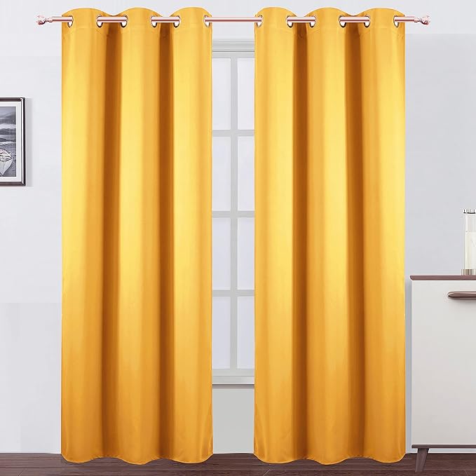 LEMOMO Yellow Thermal Blackout Curtains/42 x 95 Inch/Set of 2 Panels Room