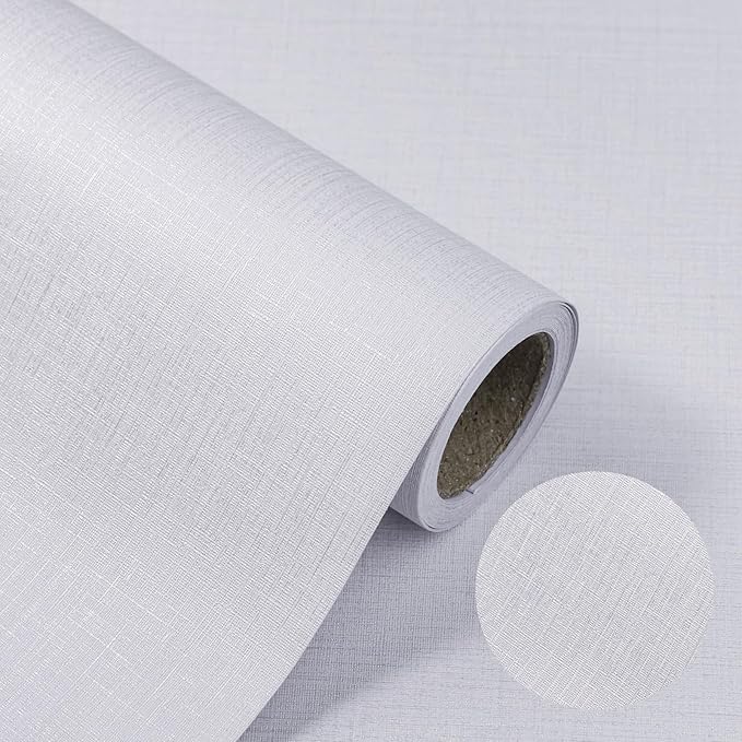 White Wallpaper Grasscloth Peel and Stick Wallpaper 15.7"x 1181" Fabric Contact