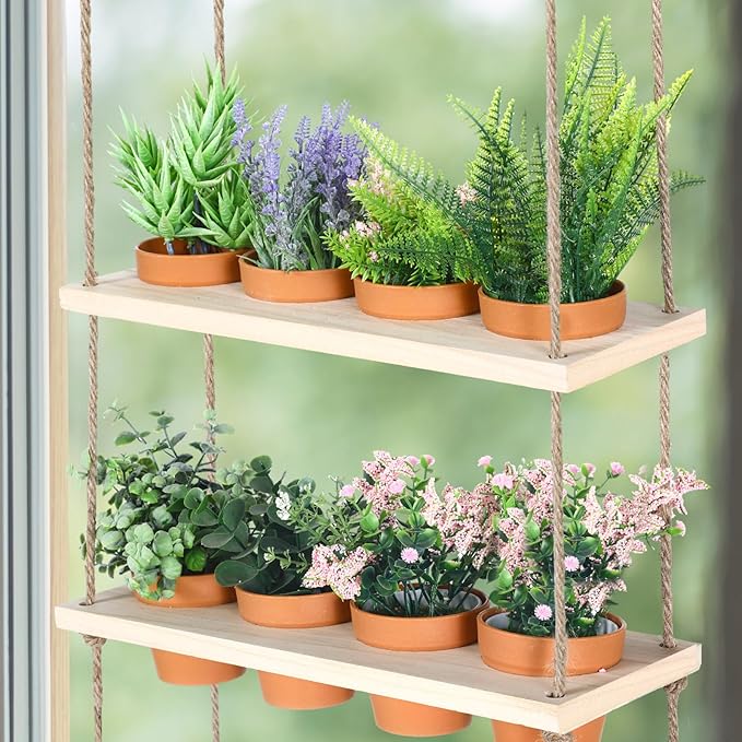 FillTouch 4 Tiered Window Plant Shelves Hanging Herb Planter Indoor Display