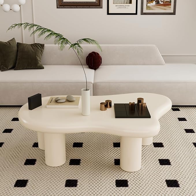 40 Inch Cloud Shaped Coffee Table for Living Room Beige