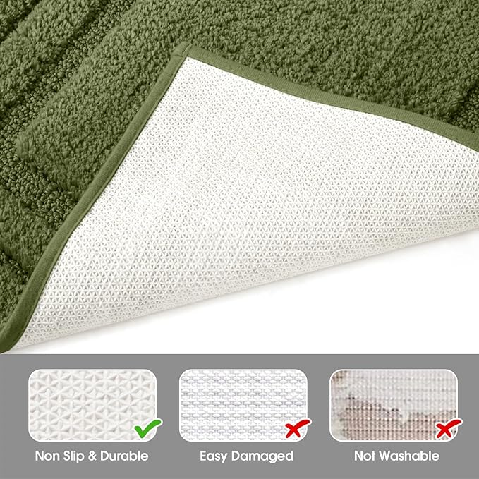 HOMEIDEAS Bathroom Rugs Sets 3 Piece, Super Soft and Absorbent Non Slip Microfiber Toilet Bath Mat with U-Shaped (Sage Green)