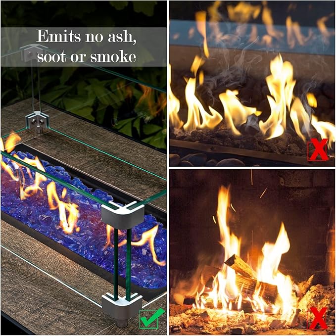 GASPRO 20 lbs Fire Glass for Propane Fire Pit, 1/2-Inch Decorative Firepit Glass Rock for Gas Fireplace, Ocean Blue