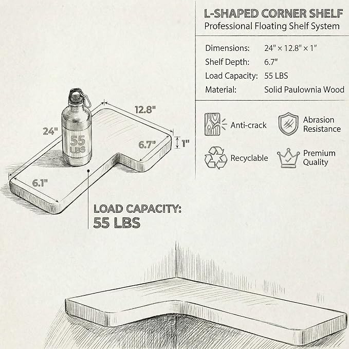 16 Inch Solid Wood Floating Corner Shelves 3 Pack