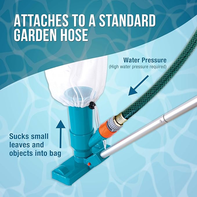 U.S. Pool Supply Above Ground Pool Vacuum Cleaner, Manual Pool Vacuum Cleaner, Spa Cleaner for Hot Tub, Ponds - 5 Section 4ft Pole, Mesh Leaf Bag, Telescopic Pole Attachment - Attaches to Garden Hose