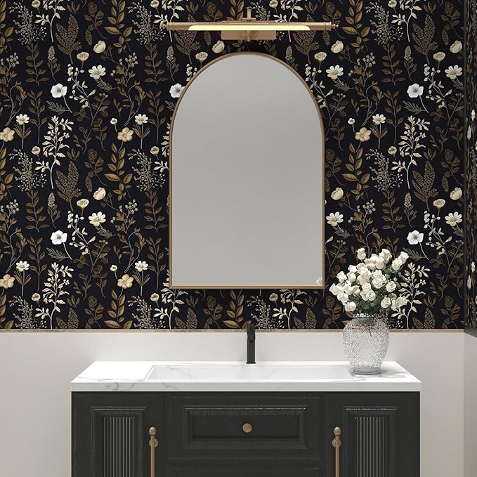 Vintage Adhesive Shelf Liner Contact Paper, 17.5" x 78" Black Floral Theme