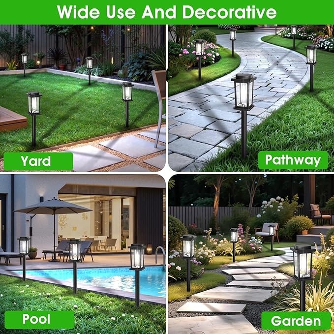 Melunar Solar Pathway Lights Outdoor, 12 Pack Solar Powered Garden Lights Waterproof, Auto On/Off Outdoor Landscape Lights for Patio, Walkway, Driveway, Lawn, Pool Decor. (Cold White)