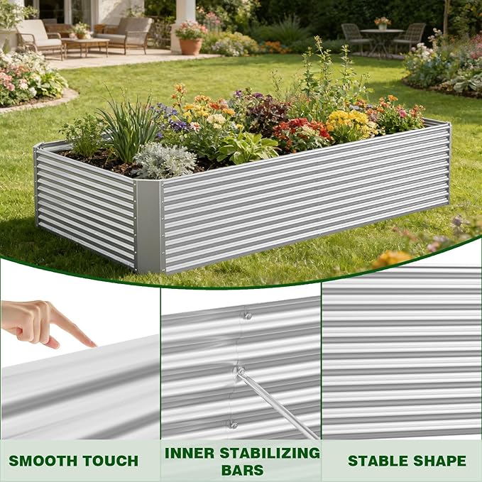 2 Pcs 8 x 4 FT Galvanized Steel Raised Garden Bed, Oversized Metal Planter Box for Outdoor Planting, Rust-Resistant Structure for Long-Term Use