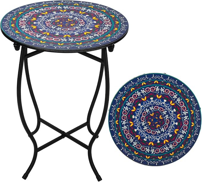 Fashion&cool Small Outdoor Side Table, 14" Round Patio Side Table, Weather Resistant Metal Desk End Table Side Table for Patio Yard Porch Balcony Garden Bedside, Plant Stand for Indoor Outdoor