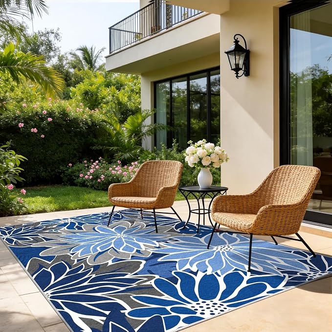 ZonLi Colorful Outdoor Rug 6x9Ft Waterproof Multicolored Indoor Area Rug Washable Outdoor Patio Rugs Tropical Floral Non Slip Outdoor Carpet for Living Room, Pool,Backyard,Deck,Camping