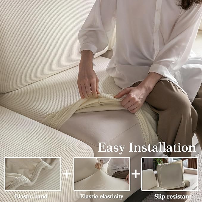 OHSIO Sectional Couch Covers, Wear Resistant Stretch Sofa Covers Washable Soft Couch Cushion Covers Anti Slip Furniture Protector Sofa Slipcovers for Pets (1 Piece Armrest Sofa Cover, Ivory)