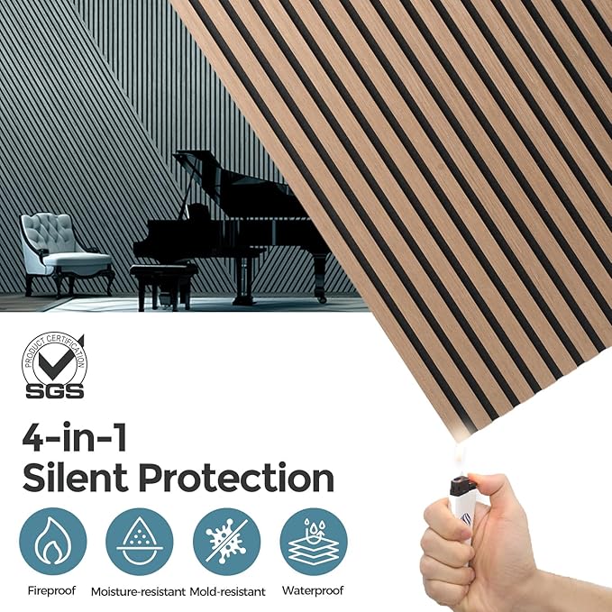 AKUMAX 4 Pack Acoustic Panels, Wood Slat