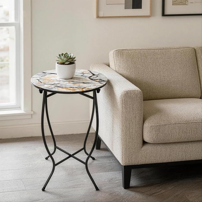 Indoor Side Table for Small Space, Versatile 21 Inch Tall Round Side Table for Drink Magazine, Weather Resistant Metal Small End Table for Living Room, Bedside, Bedroom, Easy Assembly