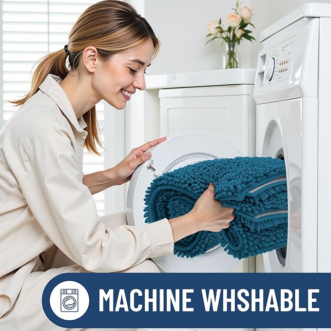 Smiry Luxury Chenille Toilet Rugs U-Shaped 20x20, Soft Absorbent Non-Slip Contour Bathroom Rugs for Toilet, Machine Washable Contoured Bath Mats, Peacock Blue