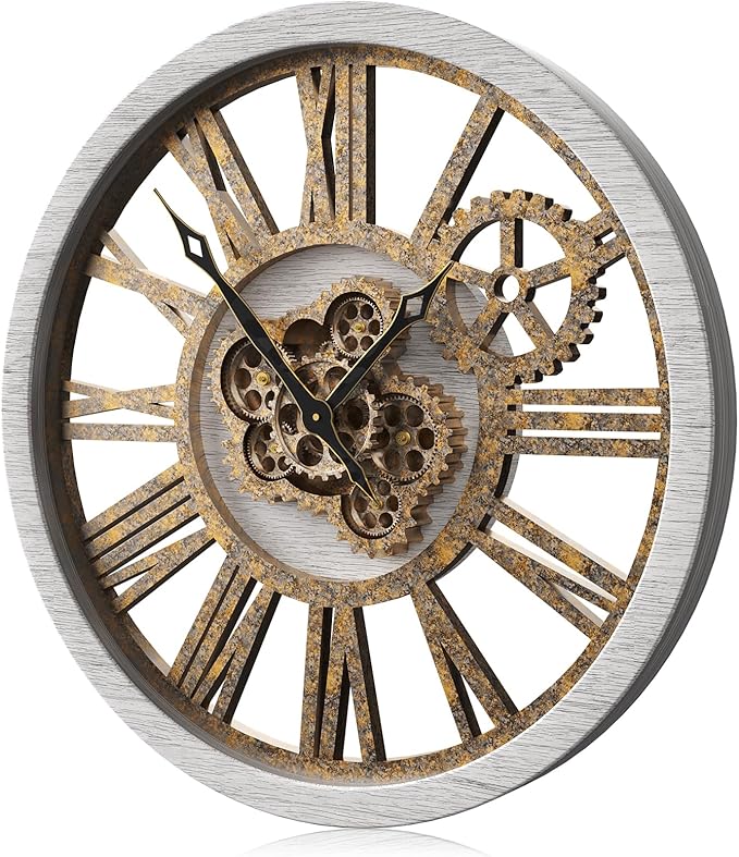 B-Style Large Wall Clock 18 Inch Moving Gear Oversized Vintage Farmhouse Rustic