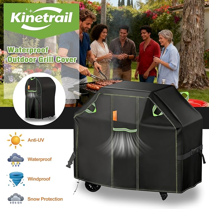 Grill Cover for Outdoor Grill, 58 Inch BBQ Grill Cover 420D Heavy Duty Waterproof with Air Vents/Handles/Straps, Weather Resistant Barbecue Gas Grill Cover for Weber, Genesis, Charbroil, etc
