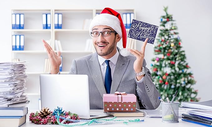 Better Office Products 50 Pack Happy Holidays Cards with Silver Foil Accents, 5" x 7", High Gloss, Interior Greeting, with 50 Envelopes, Christmas Cards, New Years Cards, 50 Count Boxed Set