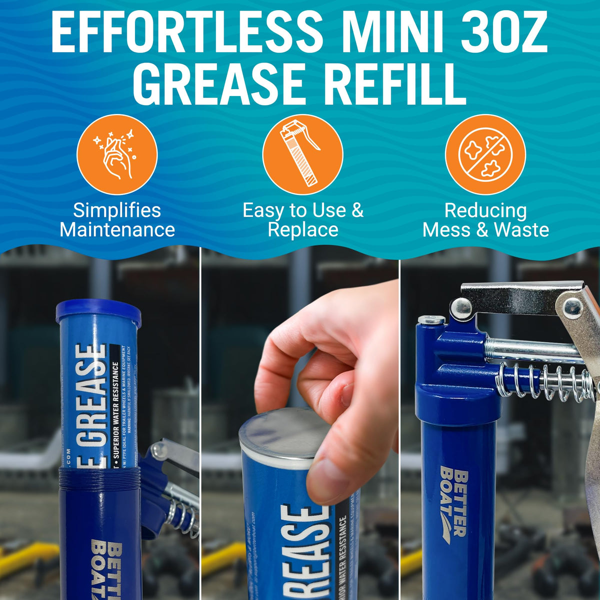 3PK Mini Marine Grease Tube, 3 Oz Cartridge, Waterproof High Temp Wheel Bearing Lubricant, NLGI 2, for Boat Trailer Bearings and Grease Guns, 3-Pack