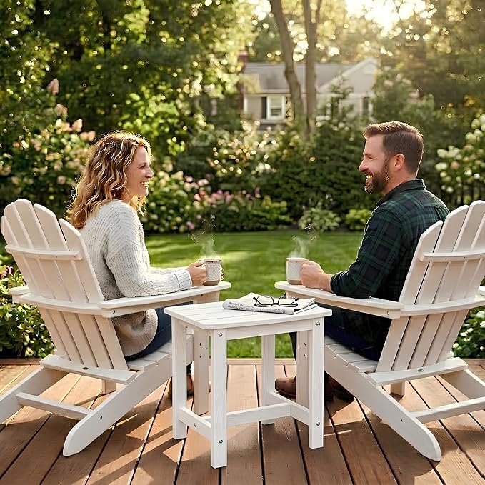 Y&M Outdoor Side Table, HIPS Adirondack Small Single Table, Waterproof Square Outside Table, Balcony Modern End Tables for Patio, Pool, Beach, Porch, Deck, Indoor or Outdoor Use, White