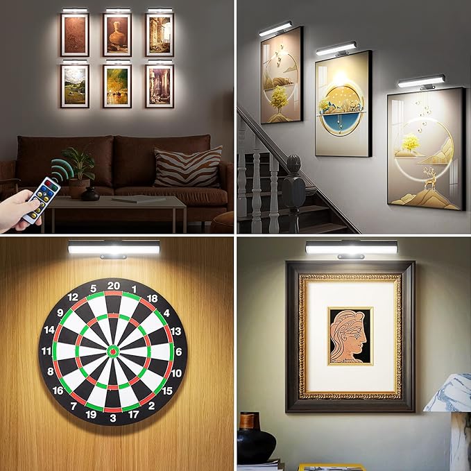 Wall Picture Lights with Remote, Dimmable Painting Light Battery Powered with 3