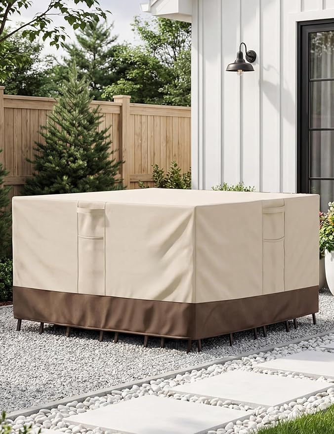 Patio Furniture Covers Waterproof, Outdoor Furniture Covers Waterproof Windproof with Padded Handles, Heavy Duty 600D Oxford Outdoor Table Chair Set Cover