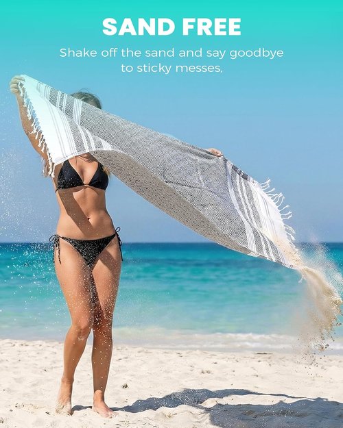 Antfuny Turkish Beach Towel - Quick Dry, Sand-Free Oversized XL for Pool & Travel - Gray