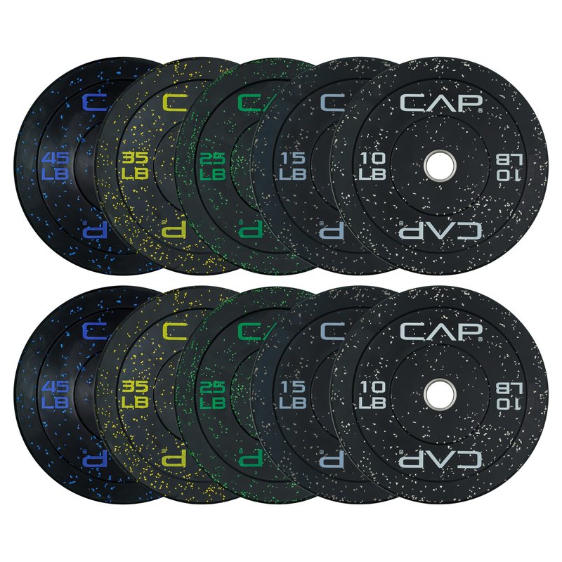 CAP 260 lb Economy Speckled Olympic Bumper Plate Set 2-Inch Olympic Plates, Medium Bounce Rubber Weight Plates with Steel Hub for Weightlifting, Strength Training & Home Gym Workouts