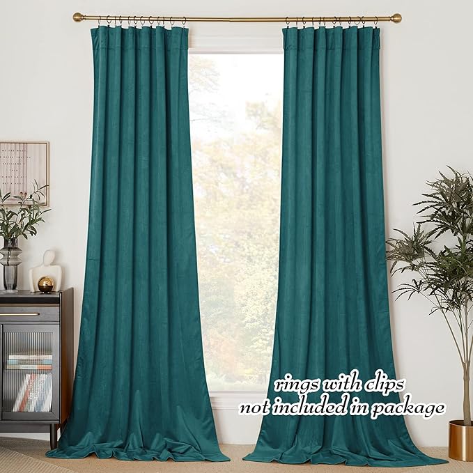 NICETOWN Teal Velvet Curtains 108 inches Long 52 Wide, Classic Heat & Light