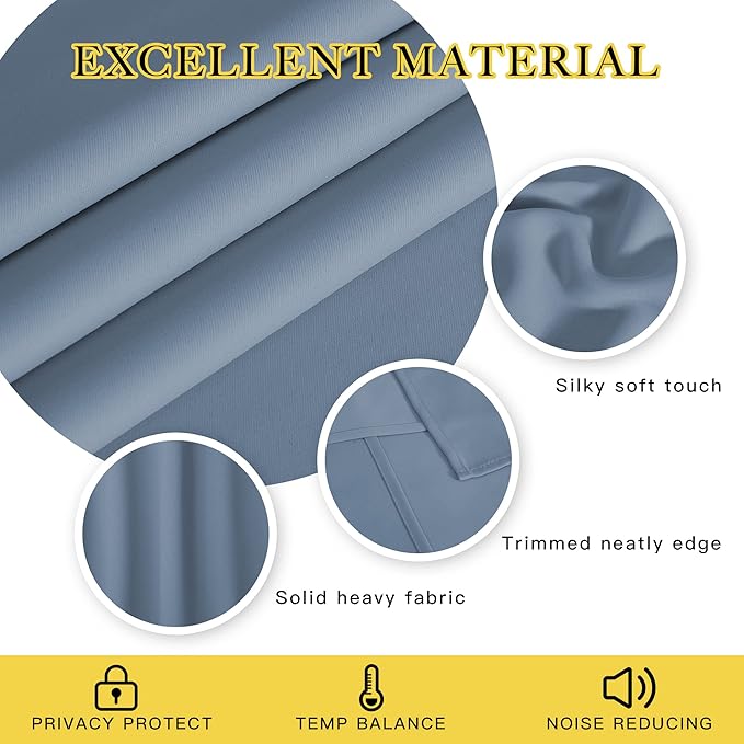 NICETOWN Stone Blue Blackout Curtain 120 inch Length, Grommet Window Treatment