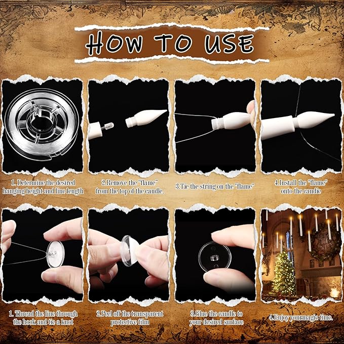 24pack Magic led Taper Candle with Wand Remote,Magic Hanging Candles Flickering Warm Light 6.5" Flameless LED,for Home Decor,Party,Advent and Christmas