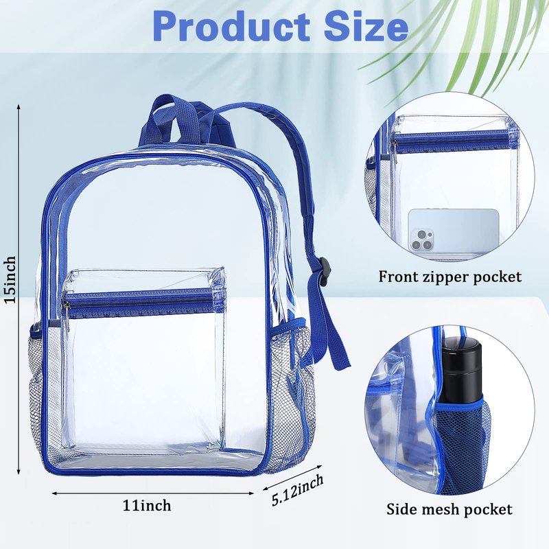 WILLBOND 12Pack Clear Backpack Heavy Duty Transparent Bookbag See Through Waterproof Plastic Backpack Bulk(Multicolor)