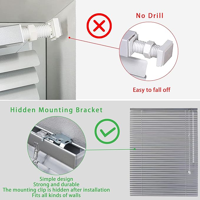 YIIBAII Mini Blinds Suitable for 47.5" W x 64" H Windows 1" Aluminum Horizontal