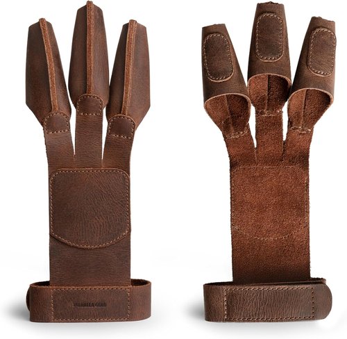 Archery Shooting Glove - Handmade Full Grain Leather Finger Protector for Recurve Bow | Bourbon Brown