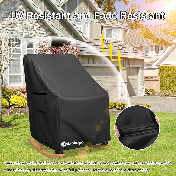 Outdoor Rocking Chair Covers 600D Heavy Duty Waterproof - Patio Furniture Covers for Rocking Chair Cover - All Weather Protection 27x34x45 Inches Black