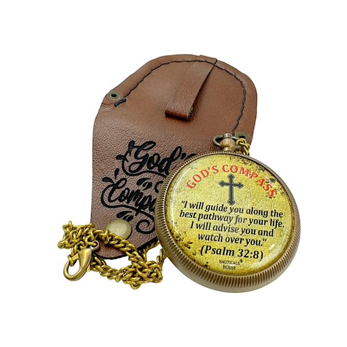 God’s Compass – Engraved Brass Compass with Leather Case, Inspirational Christian Religious Gift (Psalm 32:8), Perfect for Graduation, Baptism, Confirmation, Men & Women