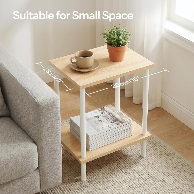 HOOBRO End Tables Set of 2, Small Side Table, Nightstand with 2-Layer Storage Shelves, Sofa Table for Small Spaces, Living Room, Bedroom, Stable Frame, Easy Assembly, Natural and White WN09BZP201