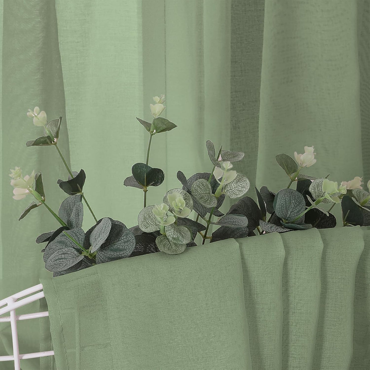 Tollpiz Sheer Curtains Bedroom Linen Textured Curtain Sheers Light Filtering Voile Rod Pocket Curtains for Living Room, 38 x 84 inches Long, Sage Green, Set of 2 Panels