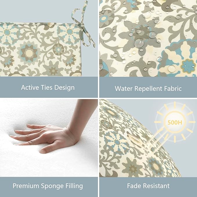 LVTXIII Outdoor Chair Cushions 18.5"x16"x2" Pack of 4, Water-Repellent Square Corner Memory Foam Seat Cushions with Ties for Garden Patio Furniture, Floral Symphony‌